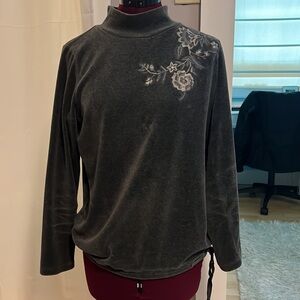 Coldwater Creek Women’s S Gray Long Sleeve Soft Turtleneck Drawstring Bottom Top